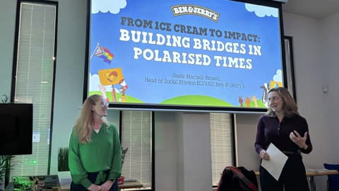 Jessie Macneil-Brown and Professor Michelle Richey speak to a lecture theatre.